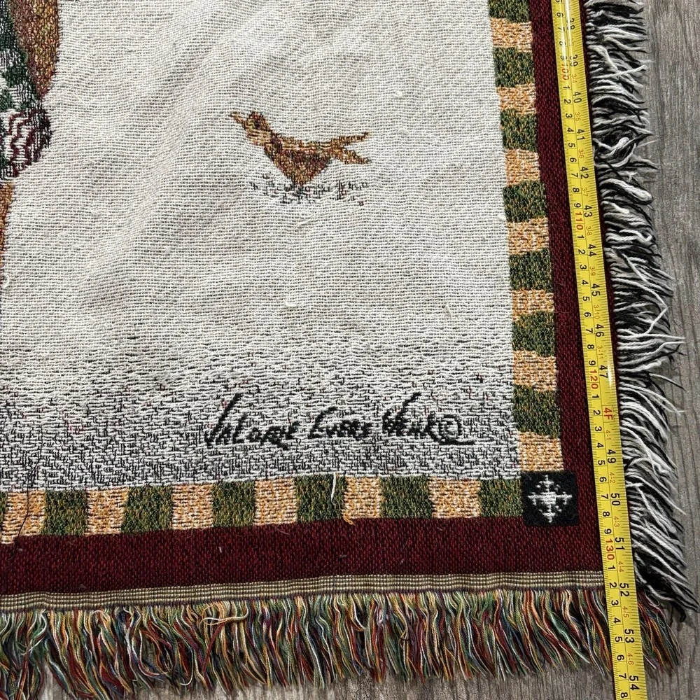 Woven Christmas Tapestry Throw Blanket Reindeer Party Trees Stockings 45x54